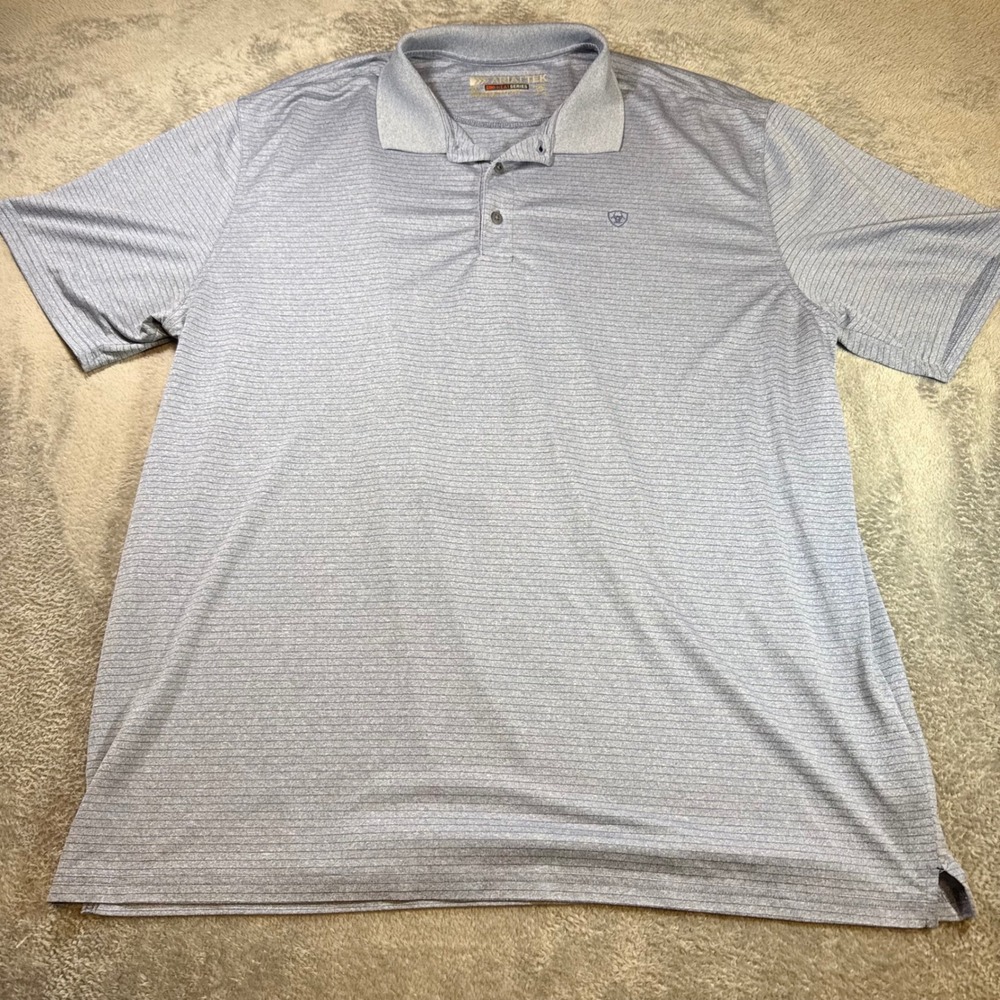Ariat Mens AriatTEK Heat Series Blue Striped Short Sleeve Performance Polo XL